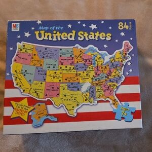 Vintage Milton Bradley Puzzle Map of the United States - Multicolor